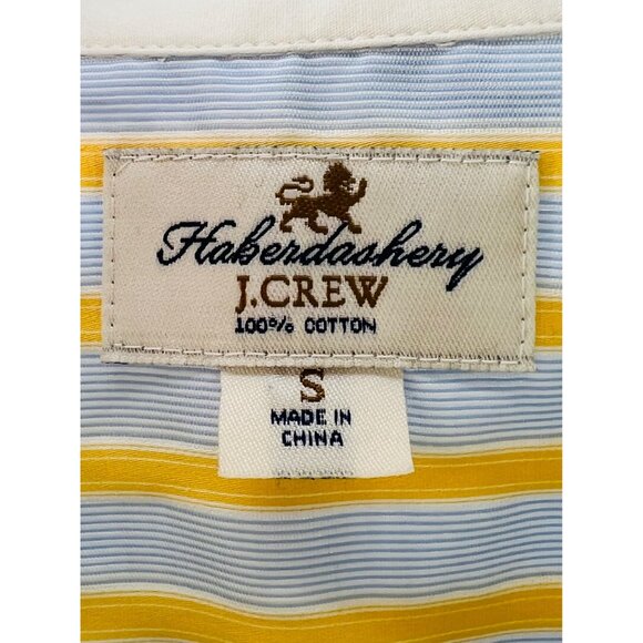 Vintage J.Crew Haberdashery Button-Up Blue & Yellow Striped Shirt - Picture 9 of 11